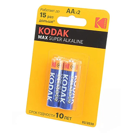 Батарейка LR6 Alkaline (пальчиковая большая AA) Kodak MAX упаковка 2 шт.