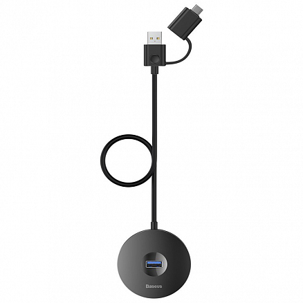 USB 3.0 + Type-C HUB (разветвитель) на 1 порт USB 3.0 и 3 порта USB 2.0 1 м Baseus Round Box с питанием MicroUSB черный