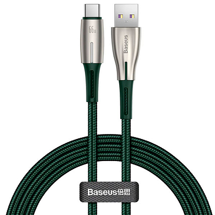 Кабель Type-C - USB для зарядки 1 м 6А 66W плетеный Baseus Water Drop-shaped Lamp зеленый