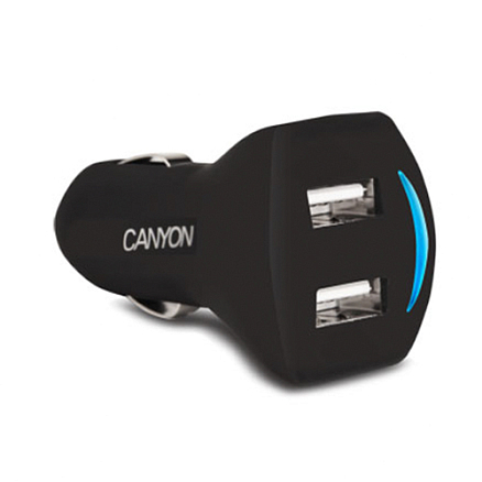 Зарядное устройство автомобильное с двумя USB входами 2,1А Canyon CNE-CCA22SB черное