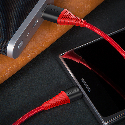 Кабель Type-C - USB для зарядки длина 1 м 3A плетеный Rock Hi-Tensile (быстрая зарядка QC) красный