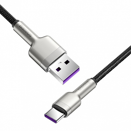 Кабель Type-C - USB для зарядки 0,25 м 5А 40W плетеный Baseus Cafule Metal Data (быстрая зарядка Huawei, QC) черно-серебристый