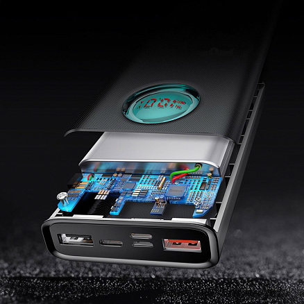 Внешний аккумулятор Baseus Amblight 20000мАч (2хUSB, Type-C, ток 3А, быстрая зарядка QC 3.0, PD 3.0, 18Вт) черный