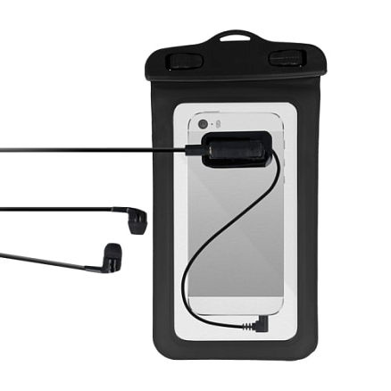 Водонепроницаемый чехол для телефона 5 - 5,8 дюйма с подключением наушников GreenGo размер 18х10,5 см черный