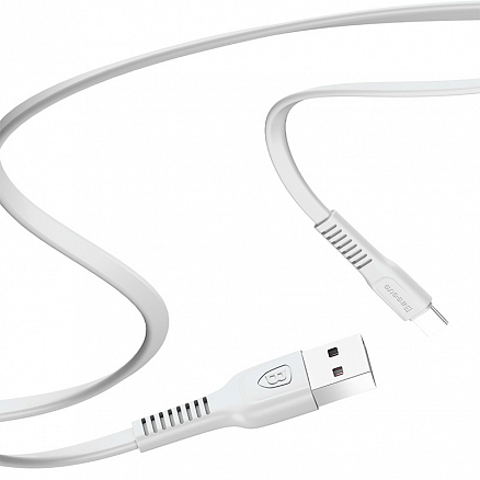 Кабель USB - Type-C для зарядки 1 м 2А плоский Baseus Tough белый