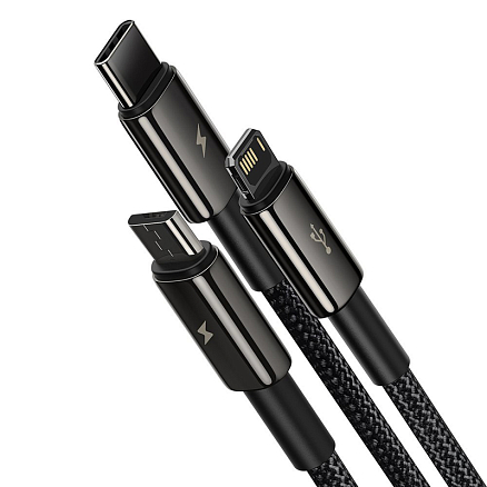 Кабель USB - MicroUSB, Lightning, Type-C для зарядки 1,5 м 3.5А плетеный Baseus Tungsten Gold черный