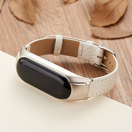 Сменный браслет для Xiaomi Mi Band 3 из натуральной кожи Nova Rich серебристо-белый