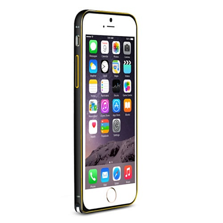 Чехол для iPhone 6, 6S Бампер алюминиевый Love Mei Arc Double color черно-желтый