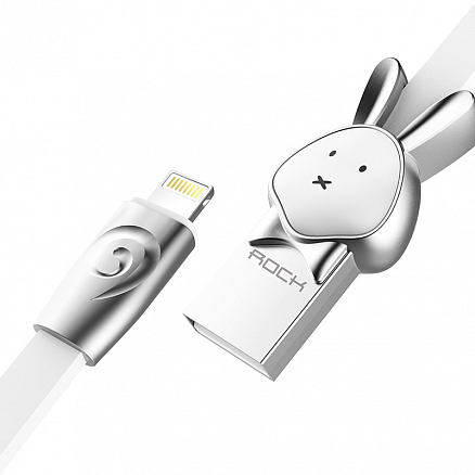 Кабель USB - Lightning для зарядки iPhone 1 м 2.4А плоский Rock Zodiac Rabbit белый