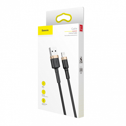 Кабель USB - Lightning для зарядки iPhone 1 м 2.4А плетеный Baseus Cafule черно-золотистый
