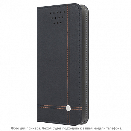 Чехол для телефона от 4.7 до 5.3 дюйма универсальный кожаный - книжка GreenGo Smart Focus черно-оранжевый