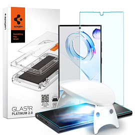Защитное стекло для Samsung Galaxy S23 Ultra на экран противоударное Spigen Glas.TR Platinum 2.0 c УФ-лампой прозрачное