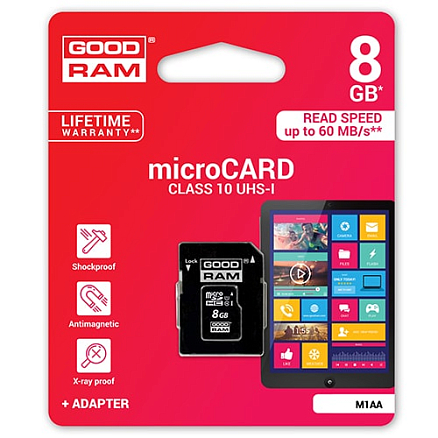 Карта памяти GOODRAM MicroSDHC 8Gb Class 10 с адаптером SD