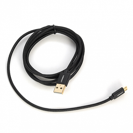 Кабель USB - MicroUSB для зарядки 1,5 м 2.4А плетеный Ugreen US134 (быстрая зарядка QC) черный