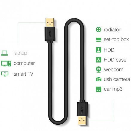 Кабель USB 2.0 - USB 2.0 (папа - папа) длина 3 м Ugreen US102 черный