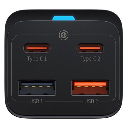 Зарядное устройство сетевое с двумя USB и двумя Type-C входами 3А 65W с кабелем Baseus GaN3 Pro (быстрая зарядка QC 4.0, 3.0, PD) черное