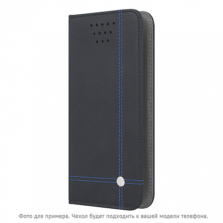 Чехол для телефона от 5.5 до 5.7 дюйма универсальный кожаный - книжка GreenGo Smart Focus черно-синий
