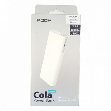 Внешний аккумулятор Rock Cola 10000мАч (2хUSB, ток 2.1А) белый