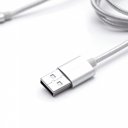 Кабель USB - Lightning для зарядки iPhone 1 м 2.1A плетеный Romoss CB12n серебристый