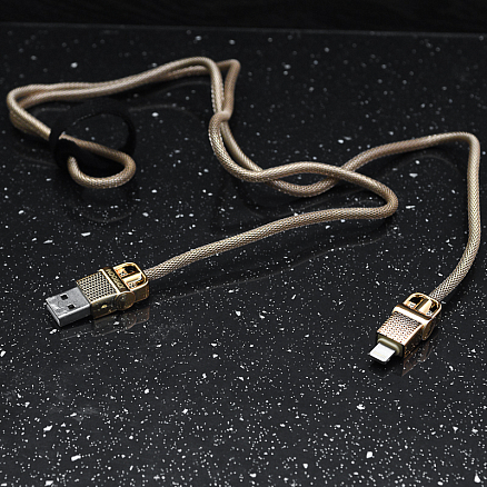 Кабель USB - Lightning для зарядки iPhone 1 м 2.4А плетеный металлический Joyroom JESS S-M336 золотистый
