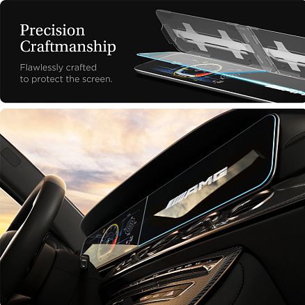 Защитное стекло для экрана мультимедиа системы автомобиля Mercedes E-Class 2020-2021 Spigen EZ FIT прозрачное