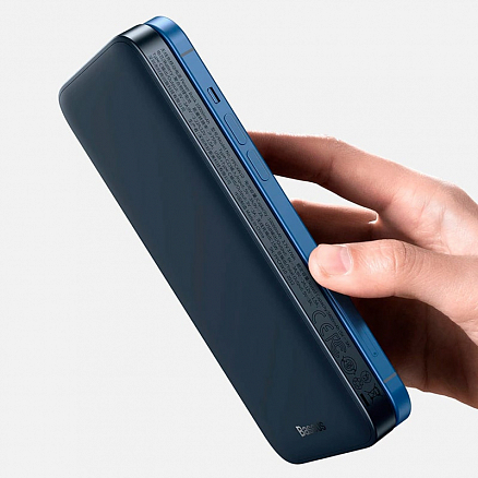 Внешний аккумулятор Baseus Magnetic с беспроводной зарядкой 10000мАч (USB, Type-C, ток 3А, быстрая зарядка QC, PD, 20Вт) темно-синий
