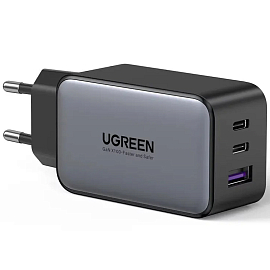 Зарядное устройство сетевое USB и двумя Type-C входом 3А 65W Ugreen CD244 GaN (быстрая зарядка PD, QC 3.0) черное