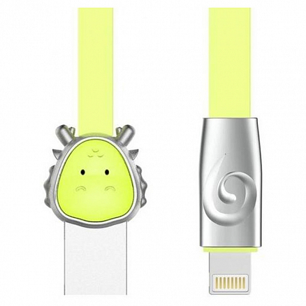 Кабель USB - Lightning для зарядки iPhone 1 м 2.4А плоский Rock Zodiac Dragon зеленый