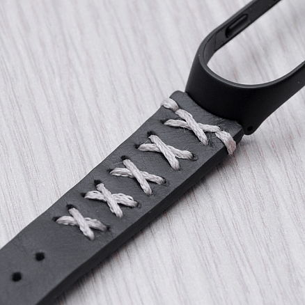 Сменный браслет для Xiaomi Mi Band 3 из натуральной кожи со шнуровкой Nova Lace черный