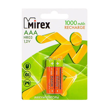Аккумуляторы AAA (пальчиковые маленькие) Ni-Mh 1000мАч Mirex комплект 2 шт.