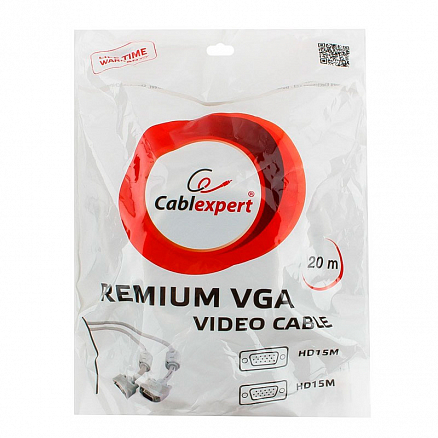 Кабель VGA - VGA (папа - папа) длина 20 м Cablexpert Premium с ферритами белый