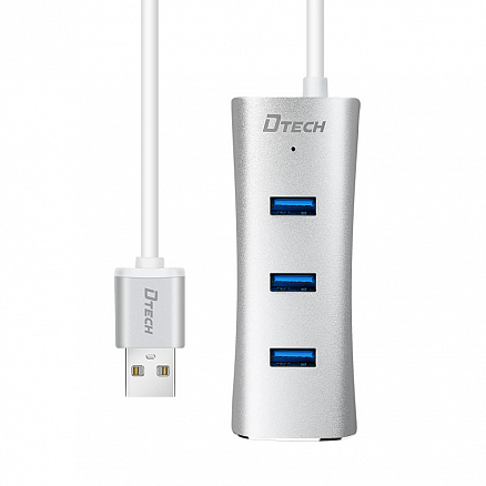 USB 3.0 HUB (разветвитель) на 3 порта + Ethernet и MicroUSB Dtech DT-304 серебристый