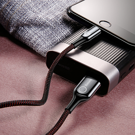 Кабель USB - Lightning для зарядки iPhone 1 м 2.4A с автоотключением плетеный Baseus C-shaped черный