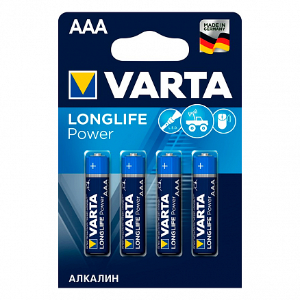 Батарейка LR03 Alkaline (пальчиковая маленькая AAA) Varta Longlife Power упаковка 4 шт.