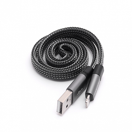 Кабель USB - Lightning для зарядки iPhone 1 м 2.4А плетеный плоский Joyroom Magic S-M340 (быстрая зарядка QC) темно-серый