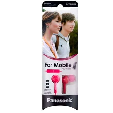 Наушники Panasonic RP-TCM105E вакуумные с микрофоном розовые