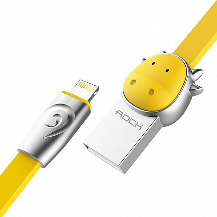 Кабель USB - Lightning для зарядки iPhone 1 м 2.4А плоский Rock Zodiac Cow желтый