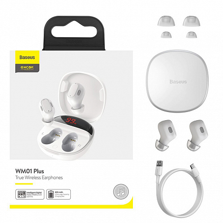 Наушники TWS беспроводные Bluetooth Baseus Encok WM01 Plus вакуумные с микрофоном белые