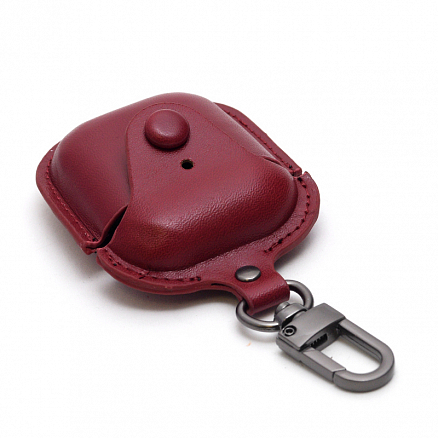 Чехол для наушников AirPods кожаный Nova Button красный