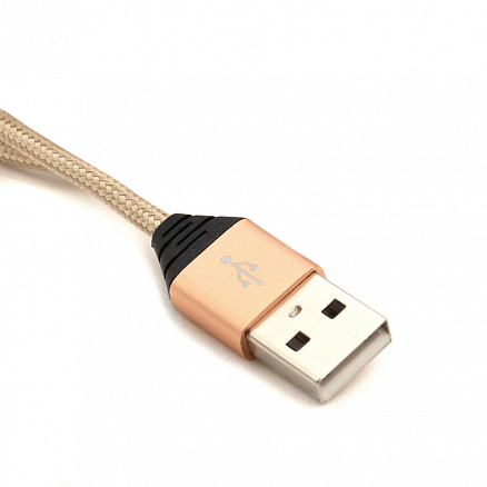 Кабель USB - MicroUSB для зарядки 1 м 2A плетеный Rock Space Metal M5 золотистый