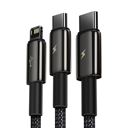 Кабель USB - MicroUSB, Lightning, Type-C для зарядки 1,5 м 3.5А плетеный Baseus Tungsten Gold черный