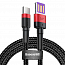 Кабель Type-C - USB для зарядки 1 м 5А 40W плетеный Baseus Cafule HW (быстрая зарядка Huawei, QC 3.0) черно-красный