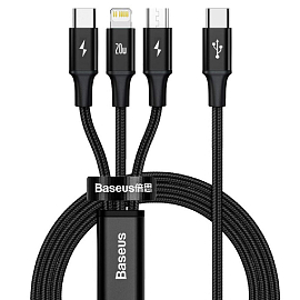 Кабель USB - Lightning, MicroUSB, Type-C 1,5 м 20W Baseus Rapid Series черный