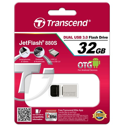 Флешка Transcend JetFlash 880 32Gb два разъема USB OTG и MicroUSB