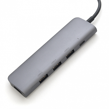 Хаб (разветвитель) Type-C - HDMI 4K 30Hz, 3 х USB 3.0 Ugreen CM136 с питанием Type-C серый
