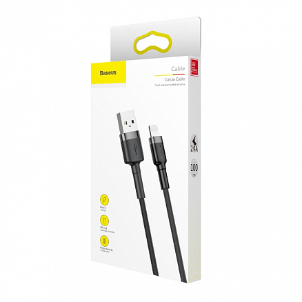 Кабель USB - Lightning для зарядки iPhone 1 м 2.4А плетеный Baseus Cafule черно-серый