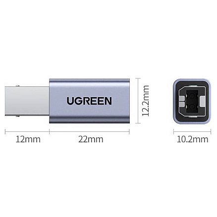 Переходник USB B - Type-C (папа - мама) Ugreen US382 серый