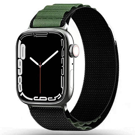 Ремешок-браслет для Apple Watch 4, 5, 6, 7, 8, SE, Ultra 42, 44, 45 и 49 мм текстильный Tech-Protect Nylon Pro черно-зеленый