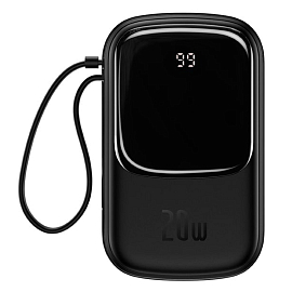 Внешний аккумулятор Baseus Qpow Pro Digital 20000мАч (USB, Lightning, Type-C, ток 2.4А, быстрая зарядка QC, 20Вт) черный